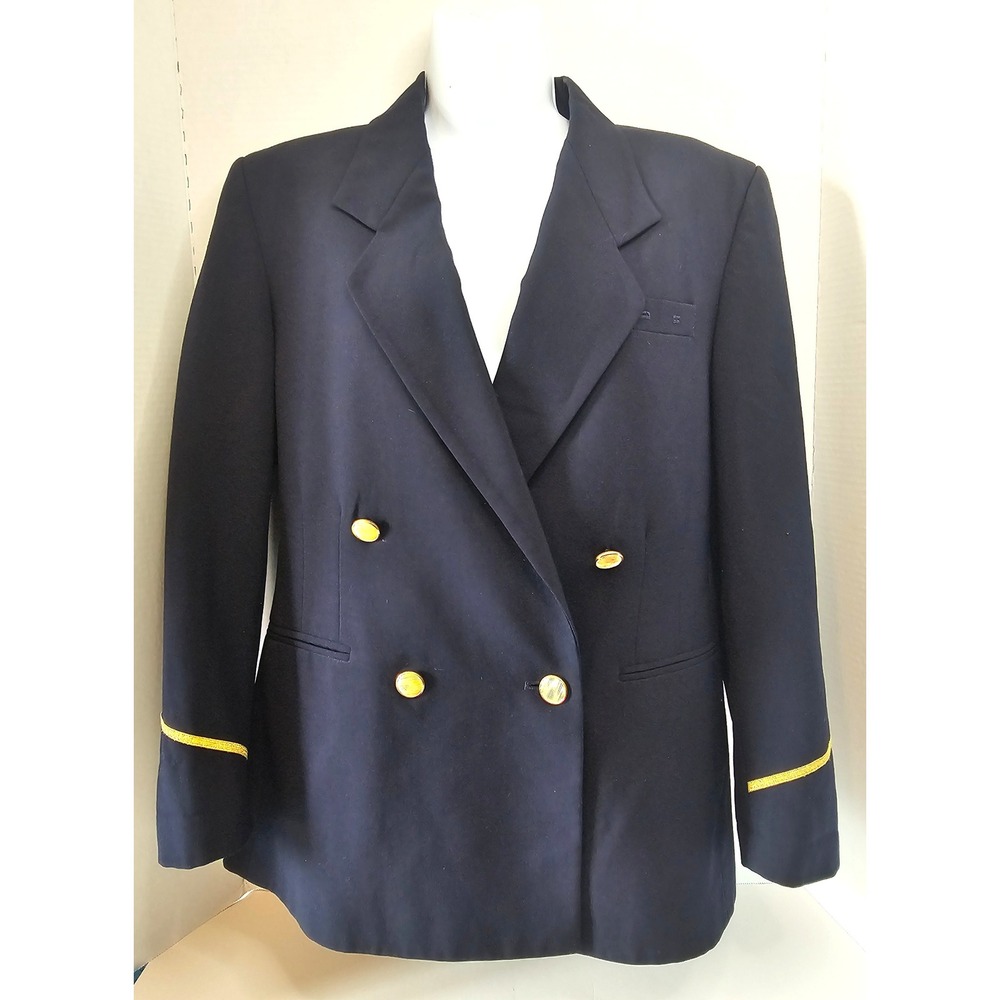 Vintage 90s Continental Airlines Flight Attendant Uniform Jacket 8P Navy/Gold